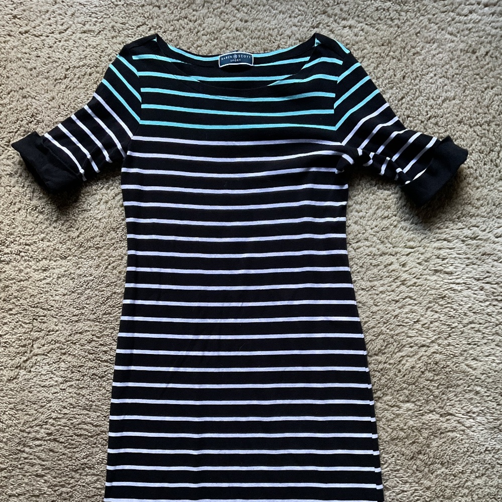 Karen Scott Sport Womens Black Striped T Shirt Dress Size Small